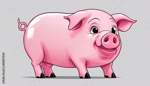 A cartoon pink pig with a pink nose and black feet photo