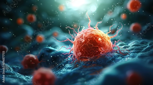 Cancer cell in the body. Medical concept of cancer. Concept illustration of cancer cells and malignant tumors