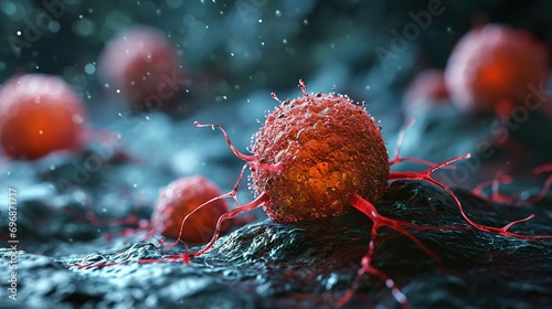Cancer cell in the body. Medical concept of cancer. Concept illustration of cancer cells and malignant tumors photo