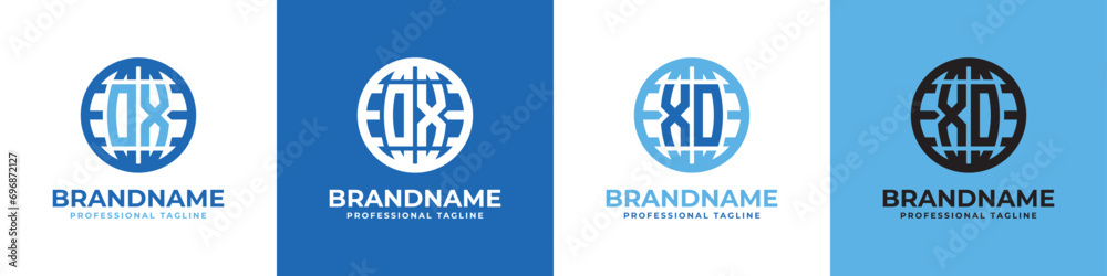 Letter OX and XO Globe Logo Set, suitable for any business with OX or XO initials.