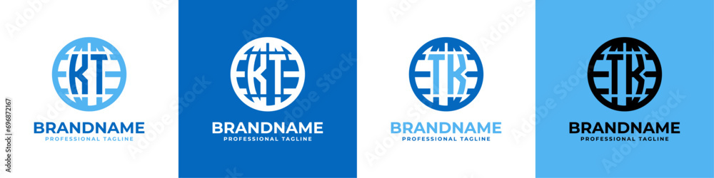 Obraz premium Letter KT and TK Globe Logo Set, suitable for any business with KT or TK initials.