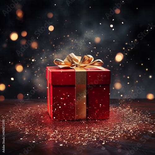 Christmas red gift box with red ribbon ai generated