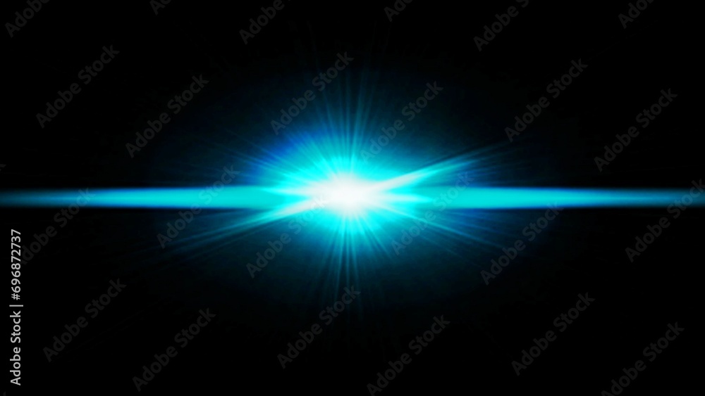 Glowing stripe. Blue flashe of light on a black background. Glowing abstract background with light effect.