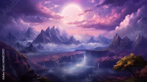 Royal Purple Clouds form a majestic canopy over the mountains, casting a regal aura over the landscape.