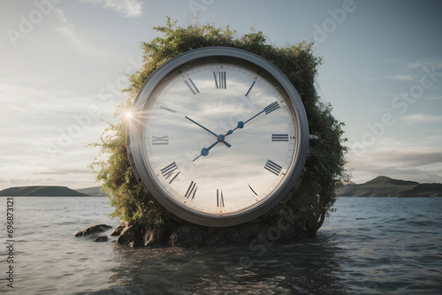 old clock on the beach Generative AI 