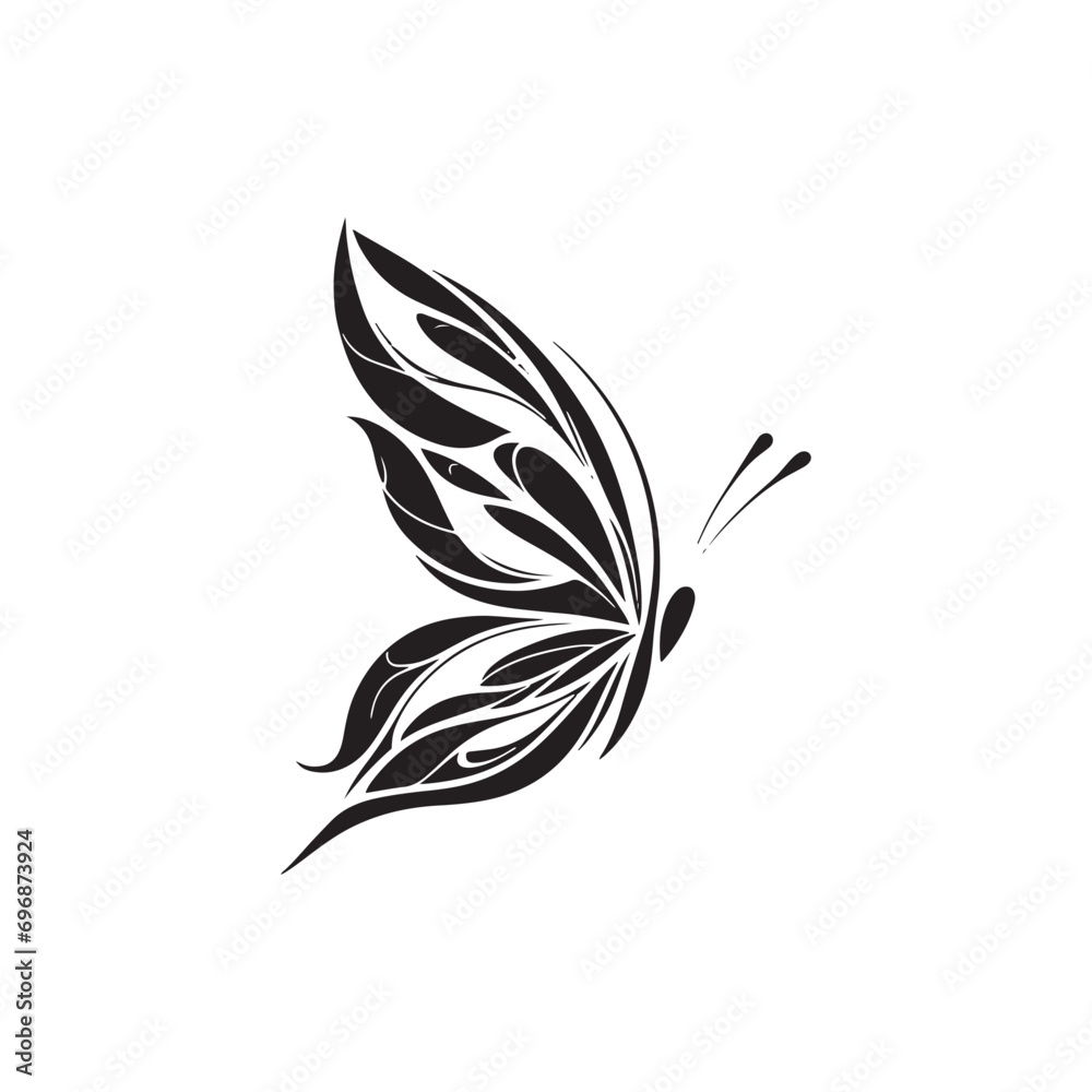 Wings of Tranquility - Butterfly Silhouette Embodies Delicate Beauty in the Moonlit Garden
