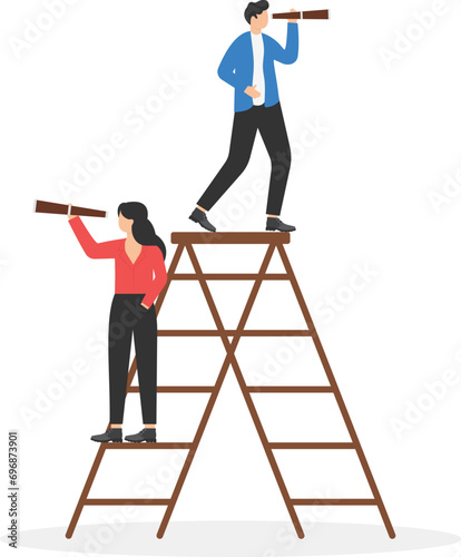 Stage of work. Business team and telescope, Concept business vector. Teamwork, Successful.

