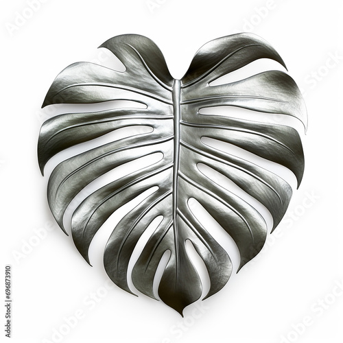 Monstera leaf painted in silver design element by Teddy about silver Isolated on a white background