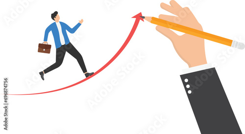 Hand drawn arrow, Helps businessman executives to success. Concept business success illustration. Vector cartoon character and abstract


