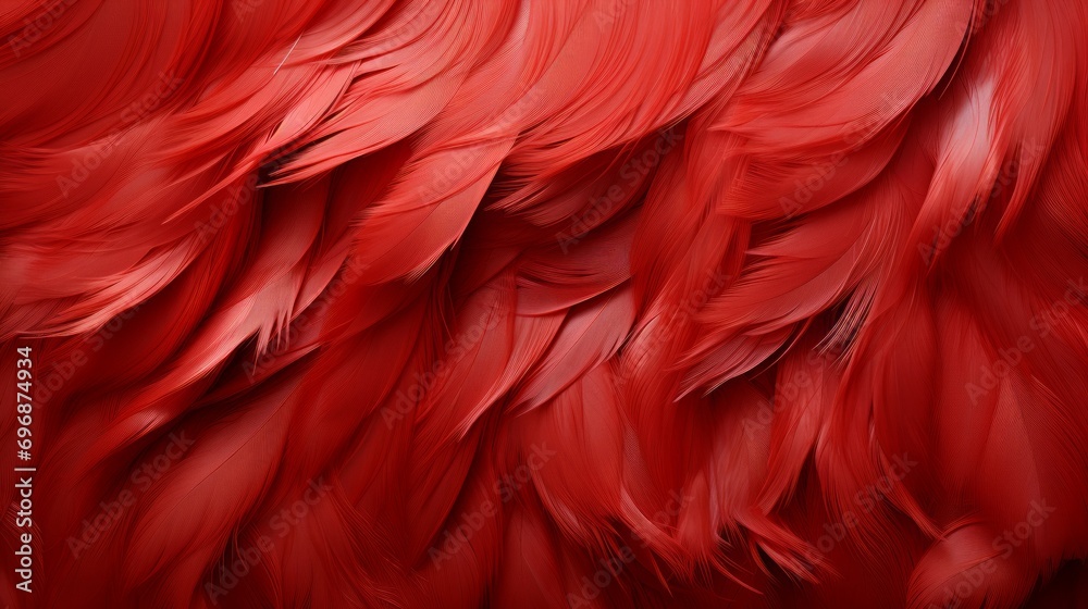A vibrant red feather from a bird, intricately detailed with delicate barbs and soft down, captured in a mesmerizing close-up shot A vibrant red feather from a bird, intricately detailed with delicate barbs and soft down, captured in a mesmerizing close-up shot