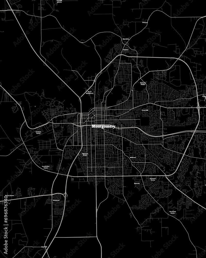 Detailed Dark Map of Montgomery Alabama