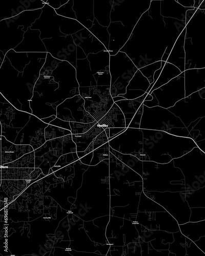 Opelika Alabama Map, Detailed Dark Map of Opelika Alabama photo