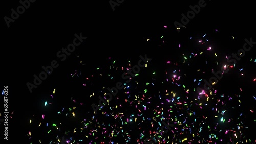 Bright Multicolored Confetti Explosion on Black Background with Alpha Mask. Beautiful Color Falling Confetti Firecracker Isolated 3d Animation. Merry Christmas Cracker 4k Ultra HD 3840x2160 photo