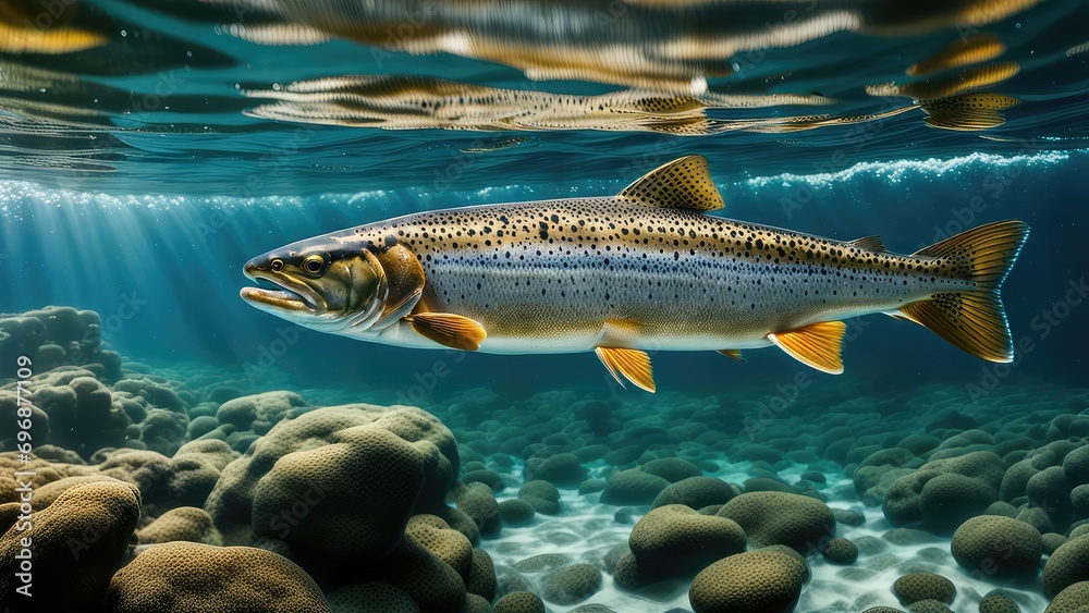 Naklejka premium River trout in a crystal clear mountain river