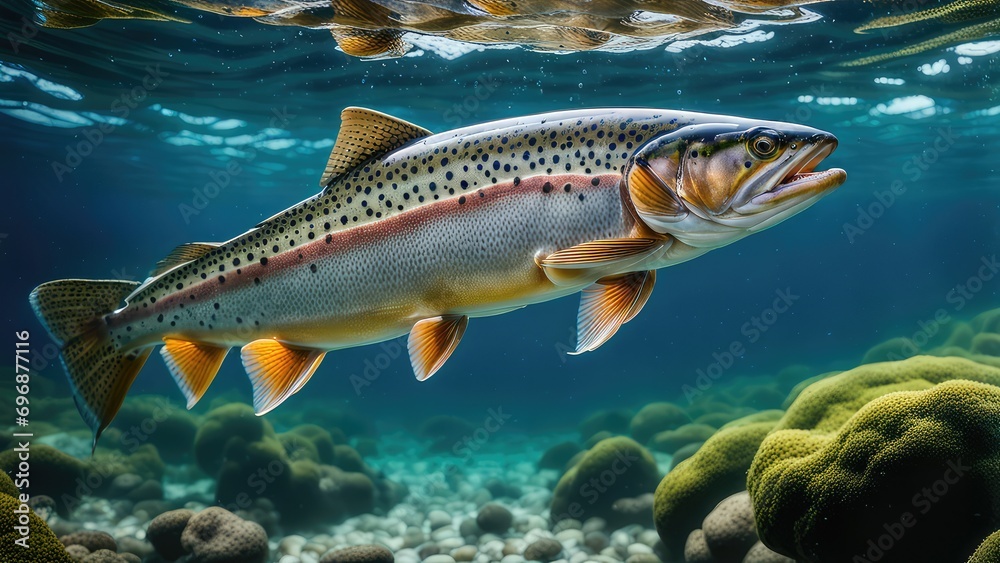 River trout in a crystal clear mountain river River trout in a crystal clear mountain river