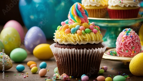 Easter cupcakes, Easter pastries. Easter celebration.