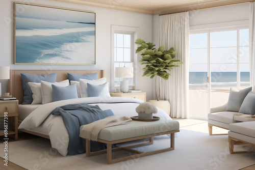 Elegant Seaside Bedroom with a View of the Waves © JLabrador