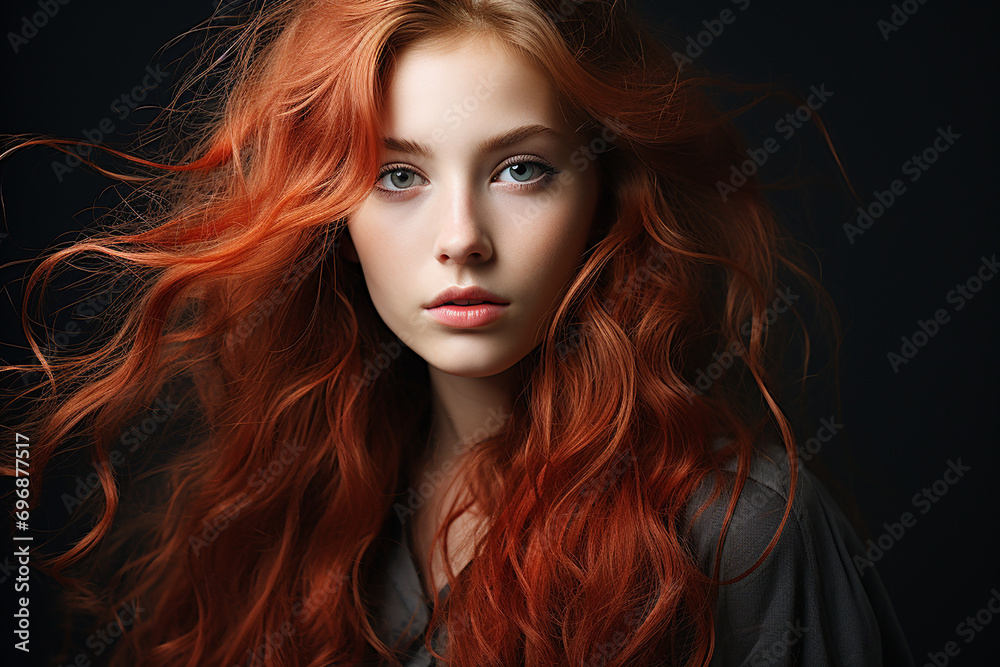 Generative AI - A beautiful girl with extremely long red hair Generative AI - A beautiful girl with extremely long red hair