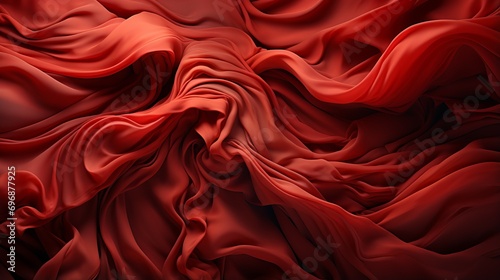 A captivating piece of abstract art, showcasing the intertwining of maroon and peach hues on a billowing red fabric, evoking a sense of movement and depth