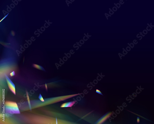 Fototapeta Naklejka Na Ścianę i Meble -  Blurred rainbow refraction overlay effect. Light lens prism effect on transparent background. Vector rainbow crystal light. 