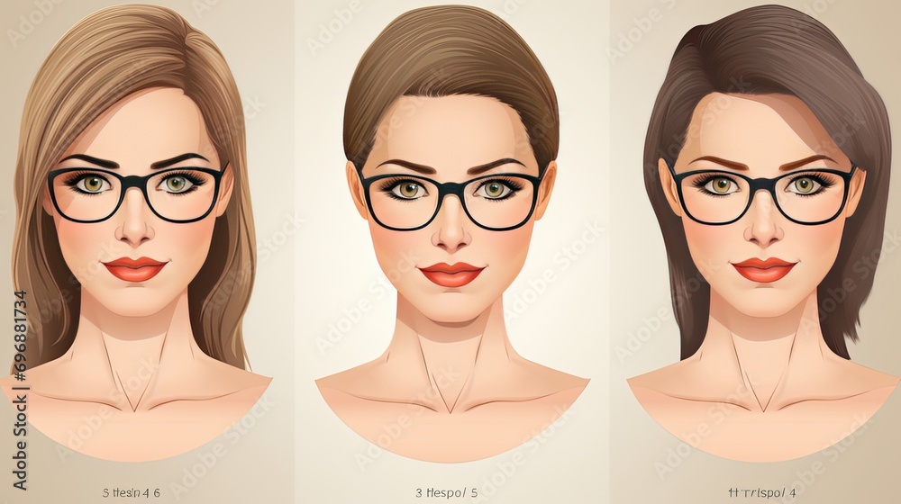 Obraz premium Beautiful different women with glasses, image and health about vision, generative AI