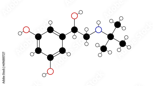 terbutaline molecule, structural chemical formula, ball-and-stick model, isolated image selective beta-2-adrenergic agonists photo