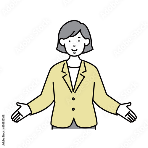 両手を広げる女性のビジネスパーソンのイラスト素材