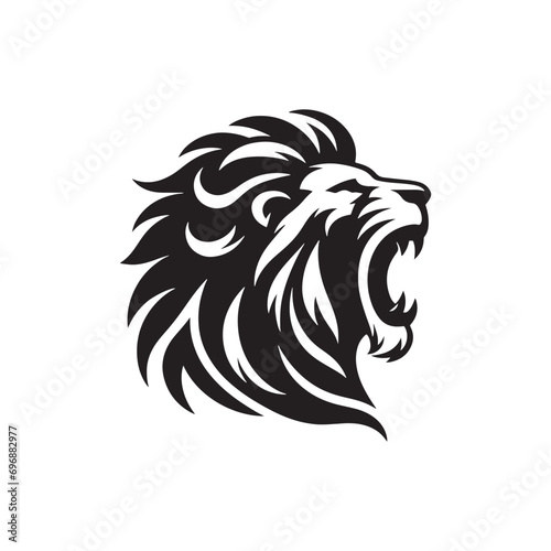 Lion Face Silhouette  The Intensity of a Roaring King  Captivating Mane  and Fierce Gaze in a Striking Black and White Composition 
