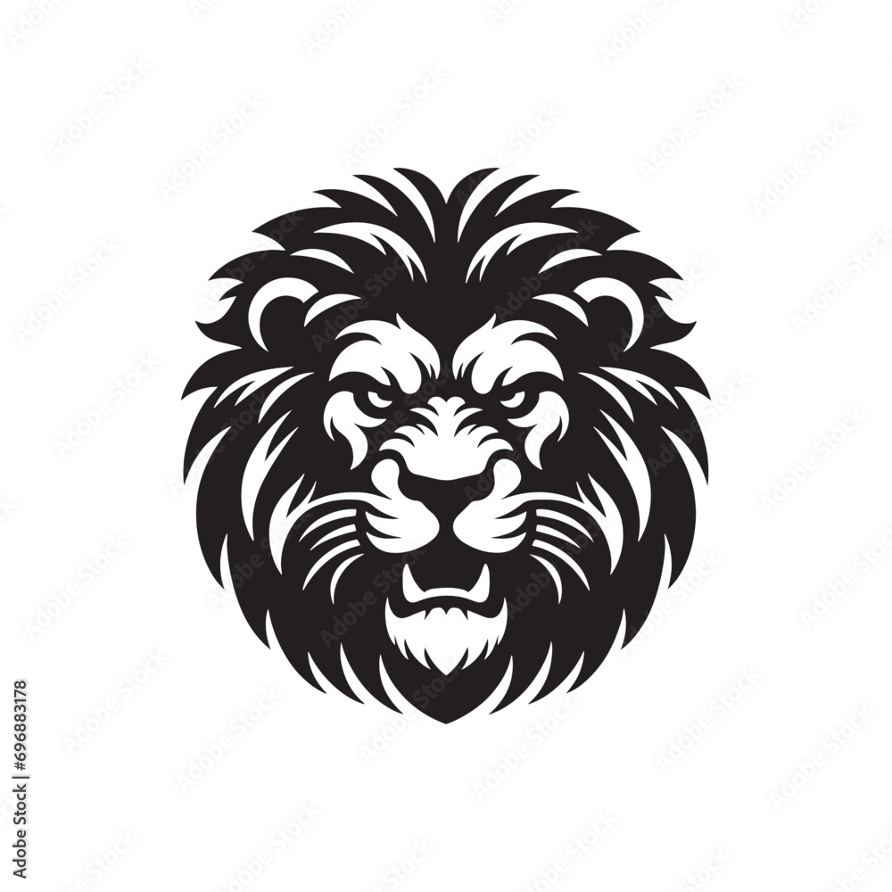 Silhouette of a Lion's Face: The Roaring Majesty, Majestic Mane, and Intense Gaze of the King of the Jungle in Bold Black and White - Lion Face Silhouette

