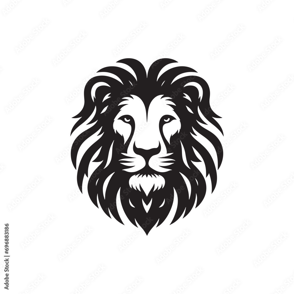 The Regal Beauty of a Roaring King: Lion Face Silhouette Featuring Majestic Mane and Intense Eyes in Artistic Black and White
