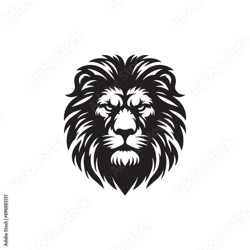 The Elegant Power of a Roaring King: Lion Face Silhouette Featuring Majestic Mane, Dominant Roar, and Piercing Eyes in Striking Black and White 