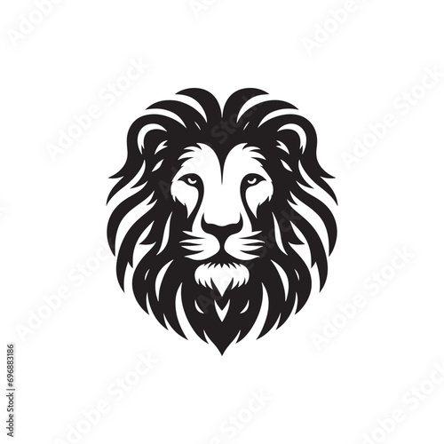 The Regal Beauty of a Roaring King: Lion Face Silhouette Featuring Majestic Mane and Intense Eyes in Artistic Black and White 