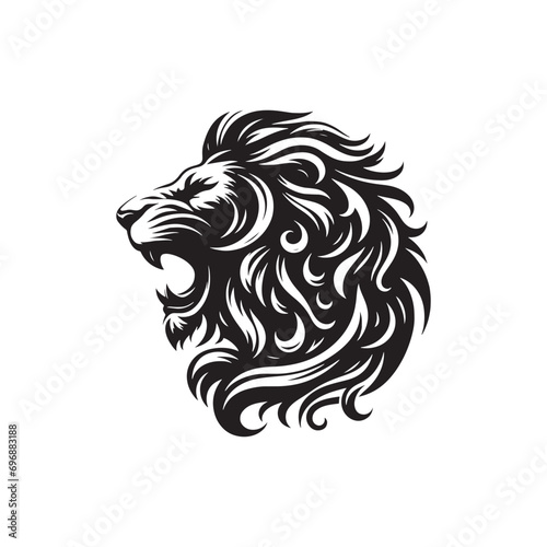 Wallpaper Mural Lion Face Silhouette: Roaring Majesty, Dominant Presence, and Elegant Mane in a Captivating Black and White Wildlife Composition
 Torontodigital.ca