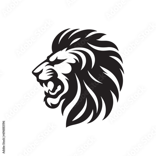 Wallpaper Mural A Striking Black and White Composition: Lion Face Silhouette Capturing the Ferocious Roar, Majestic Mane, and Powerful Gaze
 Torontodigital.ca