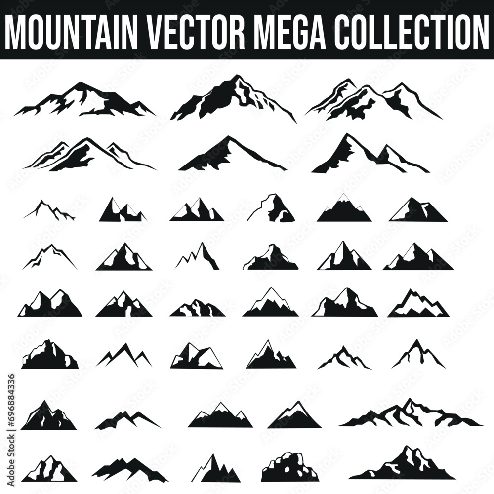  set of mountain silhouette , set of black rocky mountain silhouette. bundle vector.
