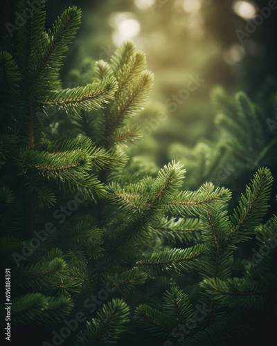 Green fur tree branches background