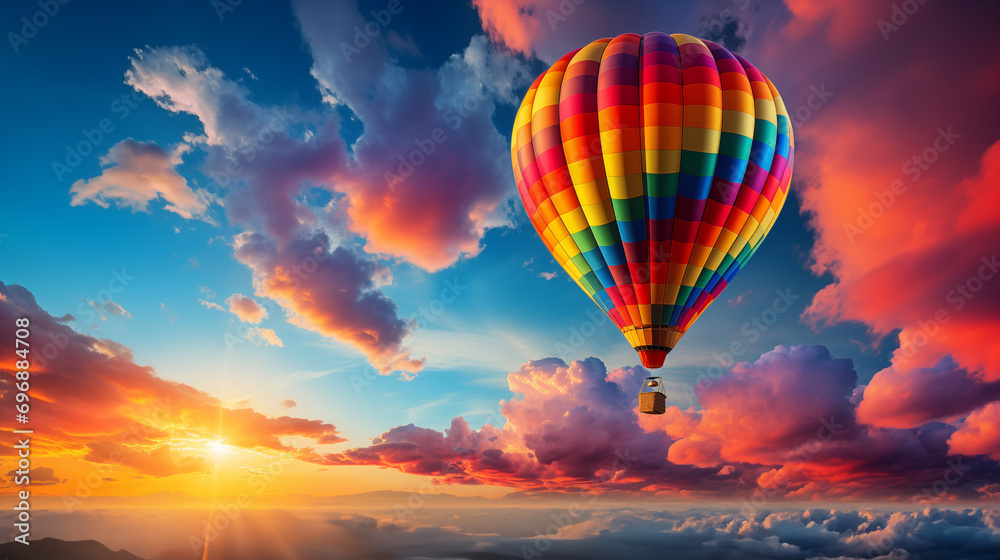 Fototapeta premium Hot Air Balloon in a Colorful Sky