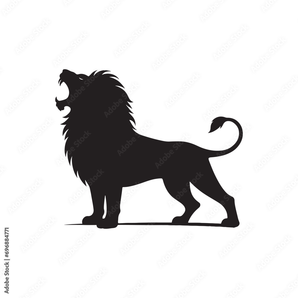 Lion Roaring Silhouette: Dark Wilderness Majesty, Fierce Roar Echoing, Bold Mane Outlined in Jungle Sovereignty - Roaring Lion Silhouette
