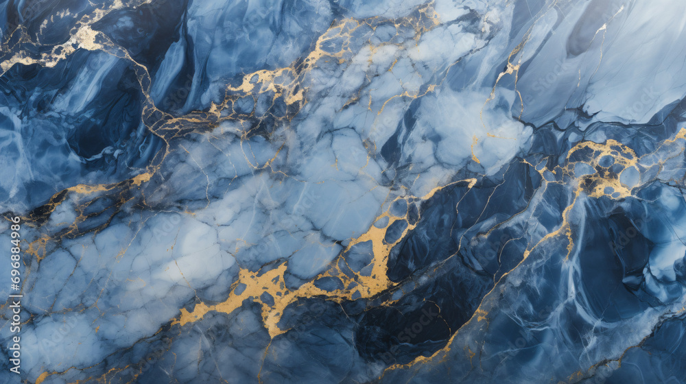 polished Light Blue marble texture background with cracked gold veins details, space for text, 