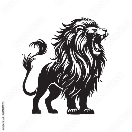 Roaring Lion Silhouette: Dark Wilderness Majesty, Fierce Roar Echoing Through Shadows - Lion Roaring Silhouette 