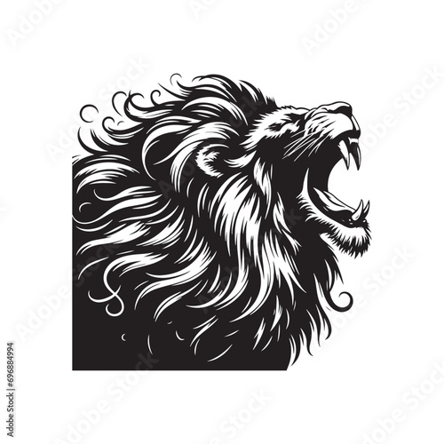 Lion Roaring Silhouette: Dominant Roar's Silhouette, Regal Mane in Darkened Majesty - Roaring Lion Silhouette  © Vista