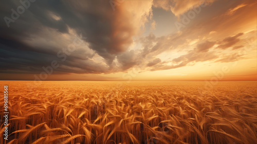 Beautiful sunset over the field of wheat.