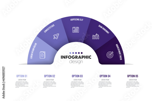Vector infographic semi circle template diagrame. Business concept 5 step for presentation..