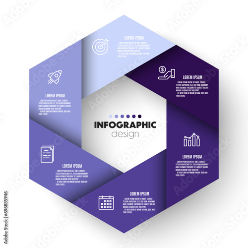 Vector hexagon infographic business template with 6 step. Template for presentation.