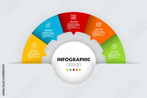 Vector colorful semi circle infographic business template with 5 step. Template for presentation.