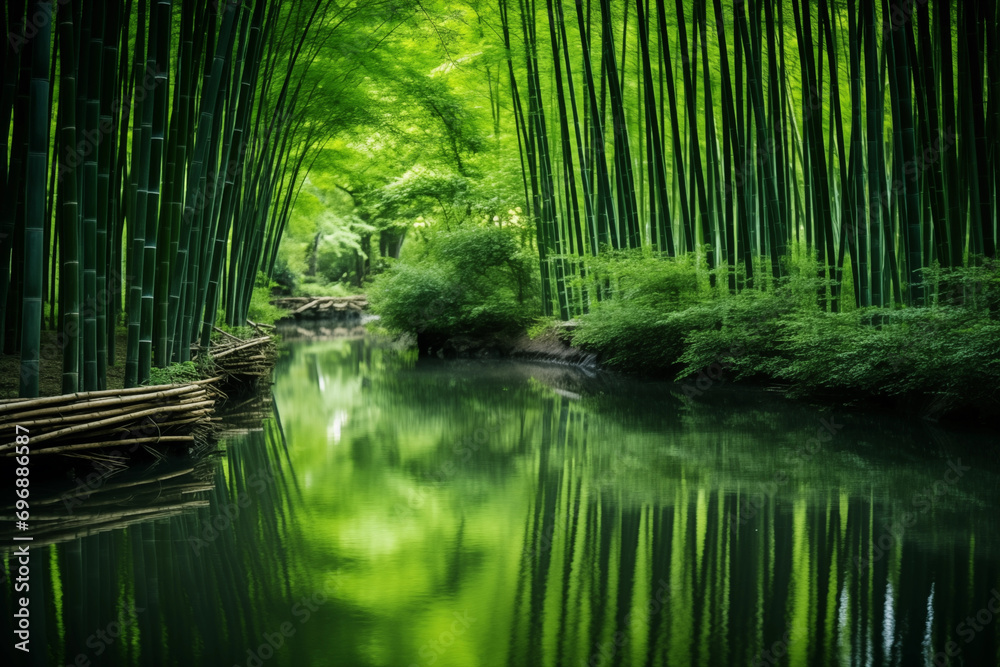 Bamboo forest landscape, allowing space for a reflection on harmony with nature Bamboo forest landscape, allowing space for a reflection on harmony with nature