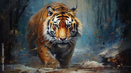 Portrait of a tiger in the style of expressionism.