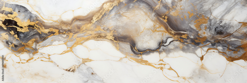 Polished White marble texture background with cracked gold veins details, space for text