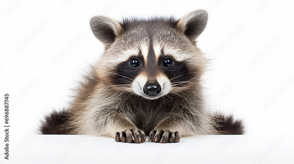 Cute raccoon on a white background.