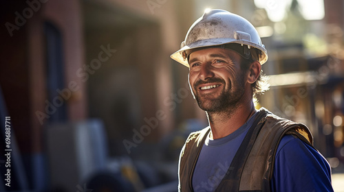 Courageous builder at a construction site. photo